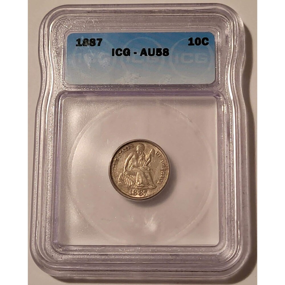 1887 Seated Liberty Dime AU58 ICG Toned